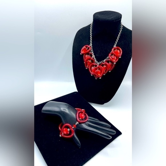 Heart Murano Italian Glass Necklace and Bracelet - Picture 1 of 7